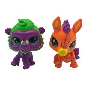 Hasbro LPS Littlest Pet Shop Black Light Series 2 G7 Zebra #283 & Baboon #284